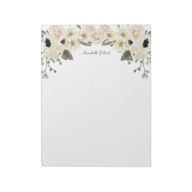 Modern Watercolor Rose Garden Floral Greenery Notepad (Rotated)