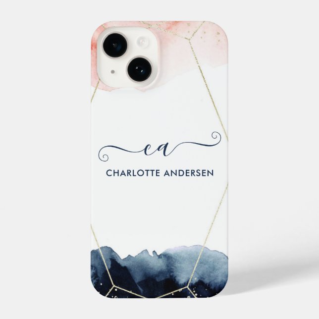 Modern Watercolor Rose Gold Blush Gold Monogram   iPhone Case (Back)