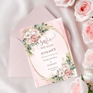 Modern Watercolor Rose Gold Floral Save The Date