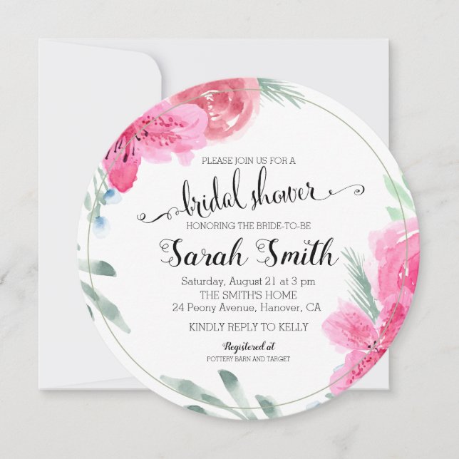 Modern Watercolor Rose Pink Azalea Invitation (Front)
