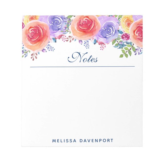 Modern Watercolor Roses Floral Bouquet Notepad (Front)