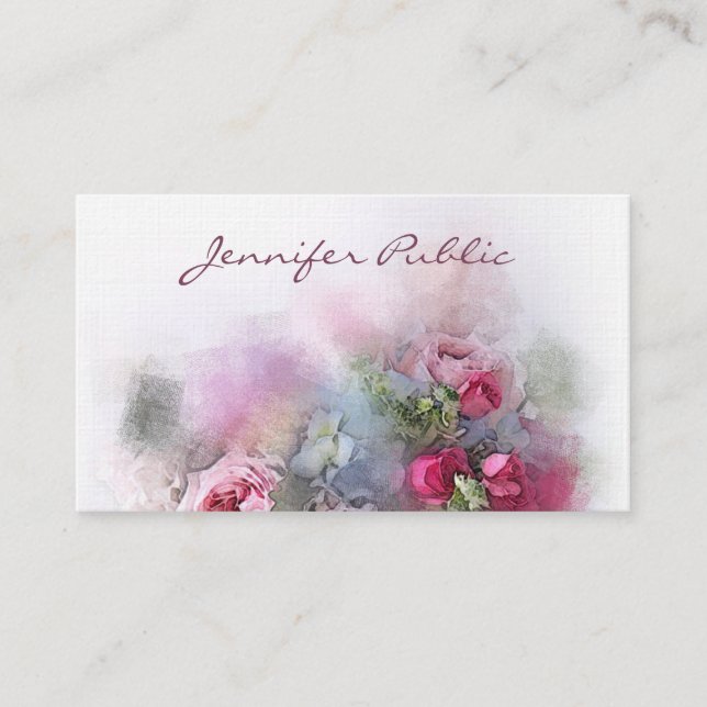 Modern Watercolor Roses Flowers Artwork Template Business Card (Front)