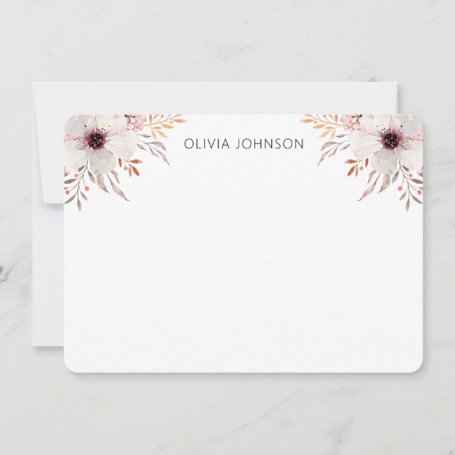 Modern Watercolor Rustic Pink Floral Personalised Card (Front)