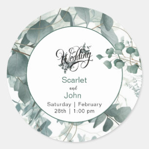 Modern watercolor sage green eucalyptus wedding #2 classic round sticker
