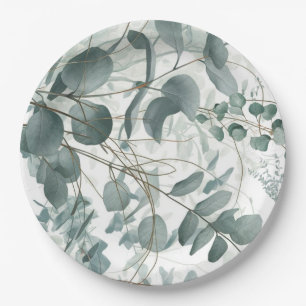 Modern watercolor sage green eucalyptus wedding #5 paper plate