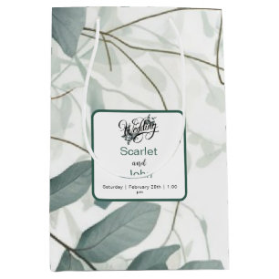 Modern watercolor sage green eucalyptus wedding  medium gift bag