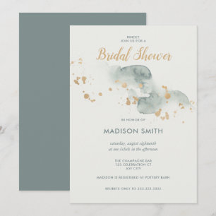 Modern Watercolor Sage Green Gold Bridal Shower Invitation