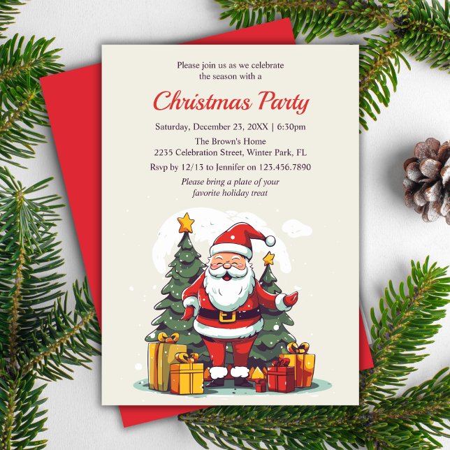 Modern Watercolor Santa Christmas Holiday Party Invitation (Modern Watercolor Santa Christmas Holiday Party Invitation)