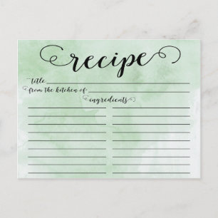 Modern Watercolor Script Bridal Shower Recipe Card