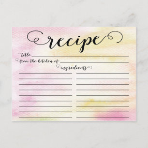 Modern Watercolor Script Bridal Shower Recipe Card