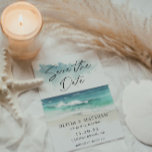 Modern Watercolor Script Ocean Beach QR code  Save The Date<br><div class="desc">Modern Watercolor Script Ocean Beach QR code Save the Date Announcement - A gorgeous watercolor beach scene with modern script typography.  Featuring a photo of the happy couple on the back QR code is also on the back of the invitation.Save the Date is part of a collection.</div>