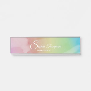 Modern Watercolor Script Rainbow Pastel Name Plate