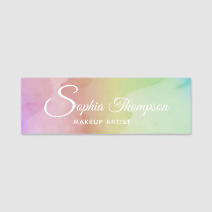 Modern Watercolor Script Rainbow Pastel Name Tag