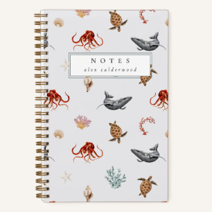 Modern Watercolor Sea Life Personalised Notebook