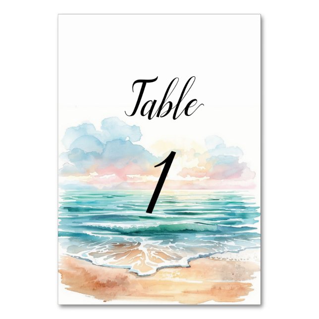 Modern Watercolor Sea-Themed Table Numbers (Front)