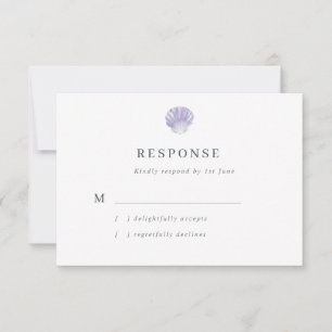 Modern Watercolor Seashell Purple Wedding RSVP Card
