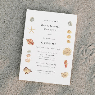 Modern Watercolor Seashells Bachelorette Party Invitation