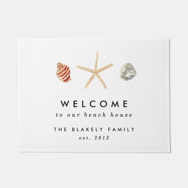 Modern Watercolor Seashells Personalised Doormat (Front)