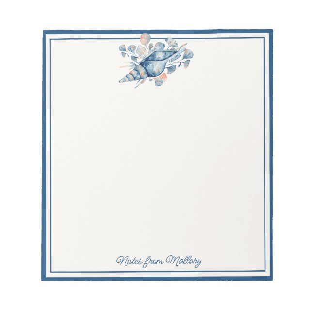 Modern Watercolor Seaside Shell Nautical  Notepad (Front)