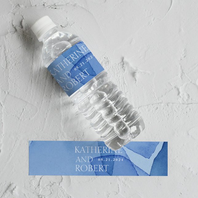 Modern Watercolor Shapes Wedding Monogram Water Bottle Label (Creator Uploaded)