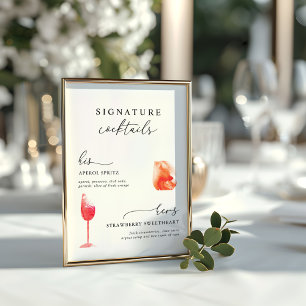Modern Watercolor Signature Drinks Wedding Menu Poster