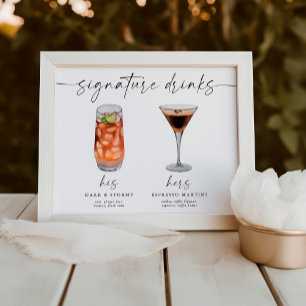 Modern Watercolor Signature Drinks Wedding Sign