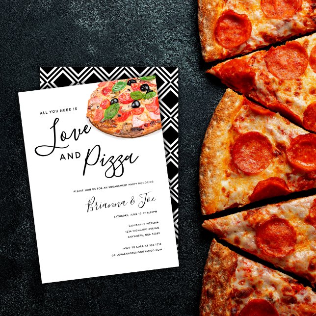 Modern Watercolor Simple Love and Pizza Invitation (Creator Uploaded)