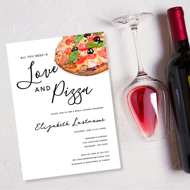 Modern Watercolor Simple Love and Pizza Invitation (Creator Uploaded)