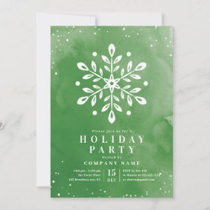 Modern Watercolor Snowflake Green Christmas Party Invitation