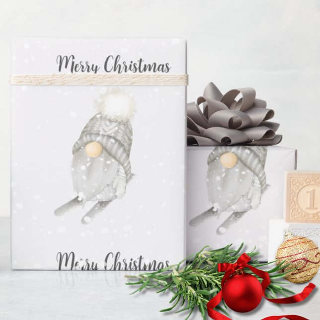 Modern Watercolor Snowflakes Cute Gnome Christmas Wrapping Paper (Creator Uploaded)