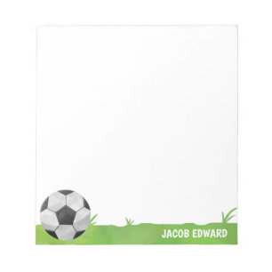 Modern Watercolor Soccer Ball Sport Grass Fun Kids Notepad
