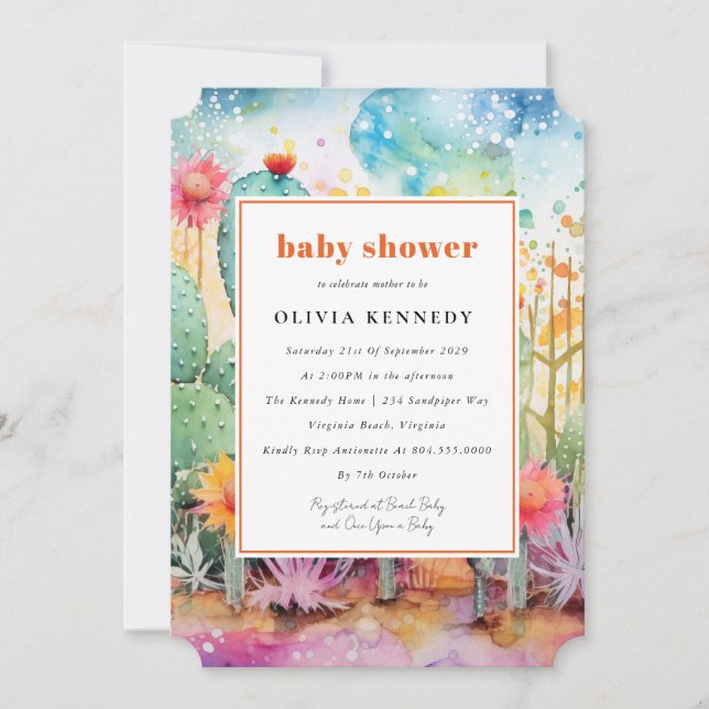 Modern Watercolor Southwest Desert Bridal Shower  Invitation (Front)