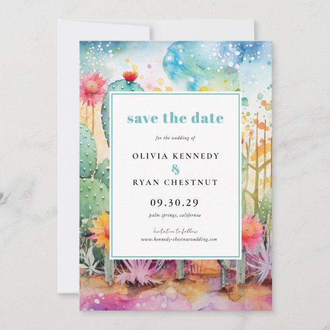 Modern Watercolor Southwest Desert Save the Date  Invitation (Front)