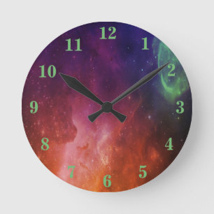 Modern Watercolor Space Universe Star Nebula Green Round Clock