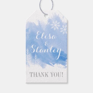 Modern watercolor splash blue wedding Thank You Gift Tags