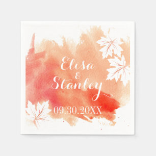 Modern watercolor splash coral peach wedding napkin