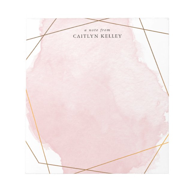 Modern Watercolor Splash, Gold & Pink Personalised Notepad (Front)
