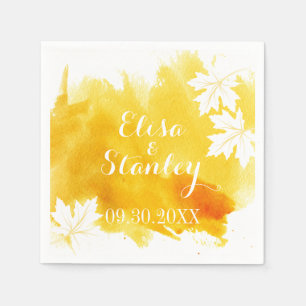 Modern watercolor splash yellow wedding napkin