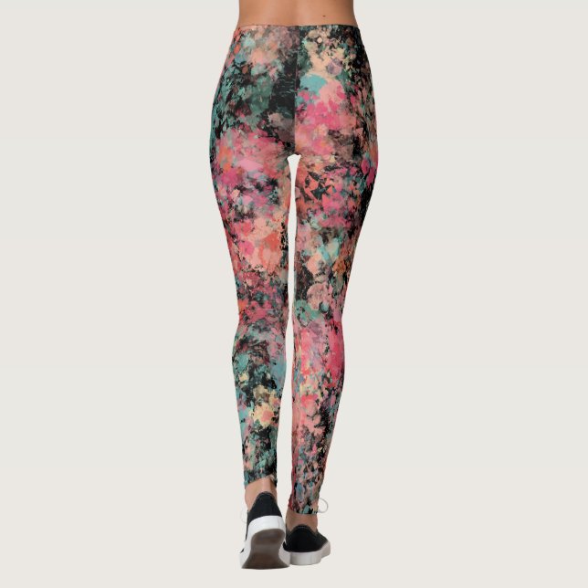 Modern Watercolor Splatter Pattern Beach Vacation Leggings (Back)