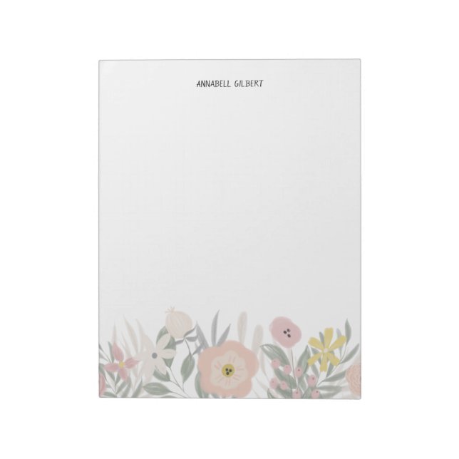 Modern Watercolor Spring Garden Floral Greenery Notepad (Rotated)
