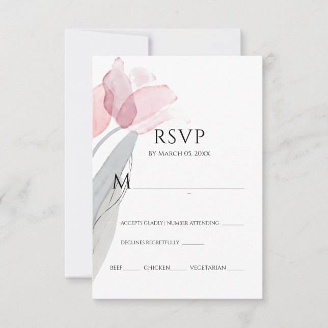Modern Watercolor Spring Pink Tulips  RSVP Card (Front)