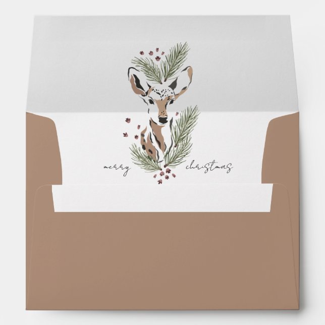 Modern Watercolor Stag Pine Boughs Envelope (Back (Bottom))