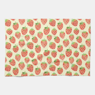 Modern Watercolor Strawberries Pattern Tea Towel