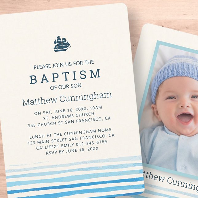 Modern Watercolor Stripes Baptism Invitation (Creator Uploaded)