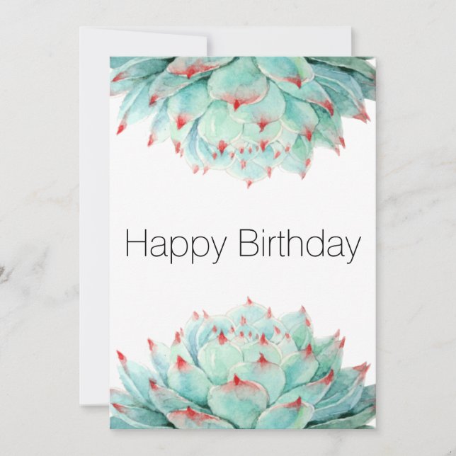Modern Watercolor Succulents Birthday Card (Front)