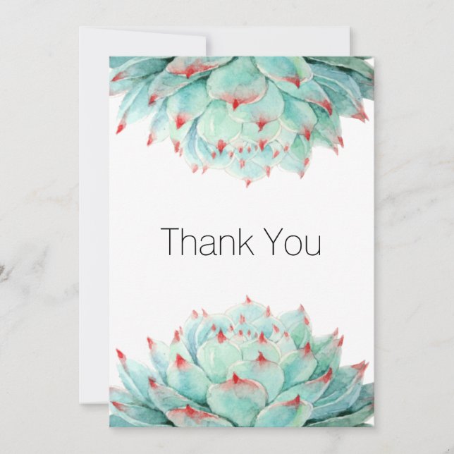 Modern Watercolor Succulents Thank You Card (Front)