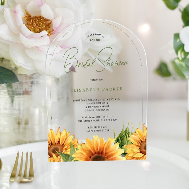 Modern watercolor sunflower bridal shower arch acrylic invitations (Creator Uploaded)