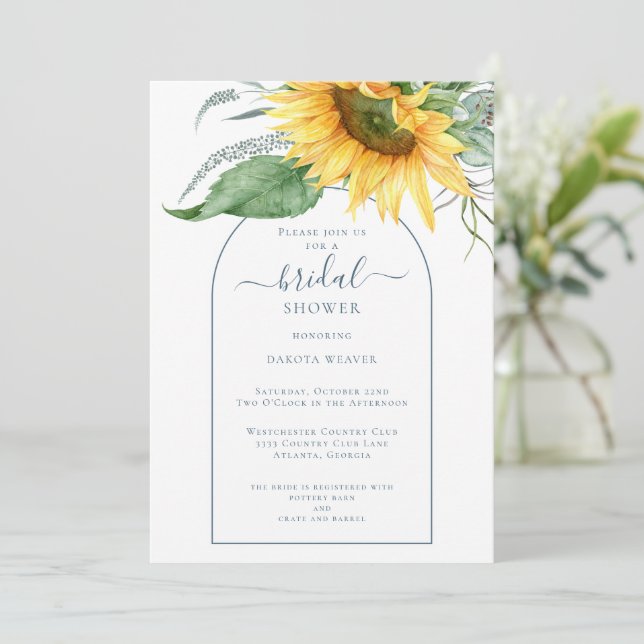 Modern Watercolor Sunflower Bridal Shower Invitation (Standing Front)