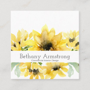 Modern Watercolor Sunflower Business Card