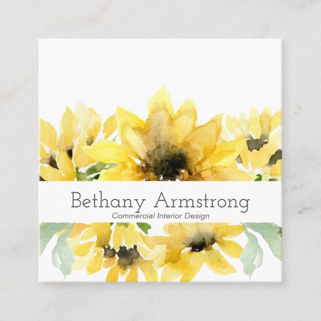 Modern Watercolor Sunflower Business Card (Front)